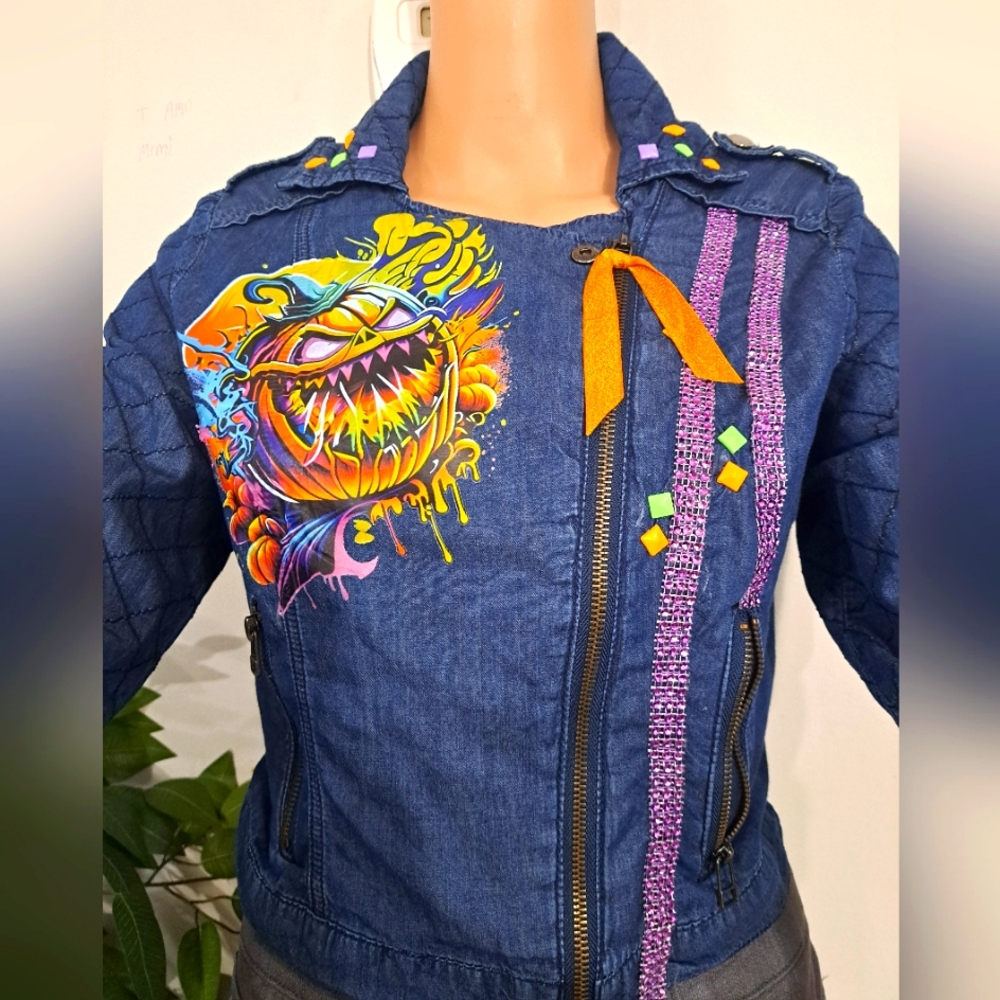 CUSTOM Halloween jacket XXI PREMIUM DENIM size M patchwork